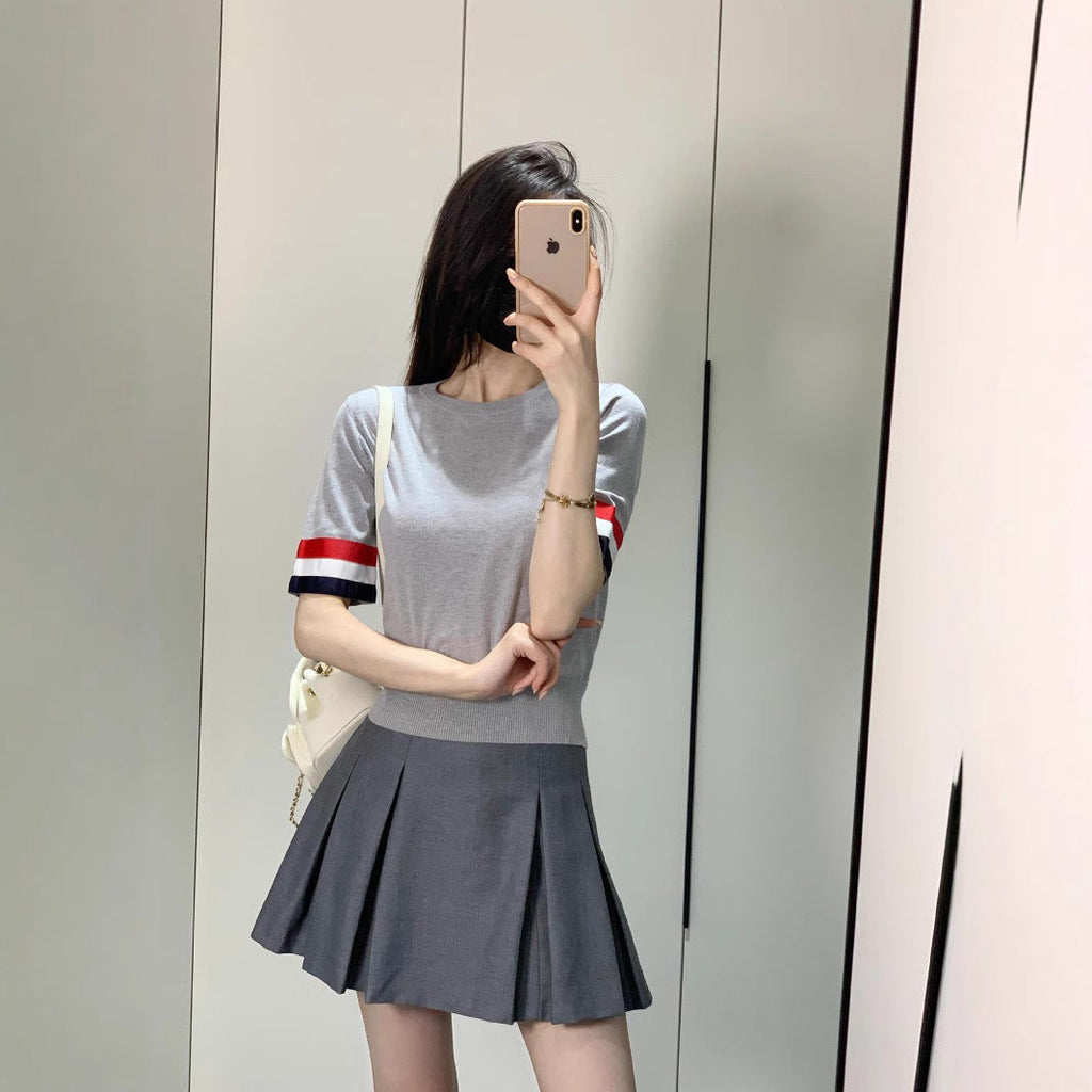 Thom Browne Women's Tricolor Short Sleeve Sweater