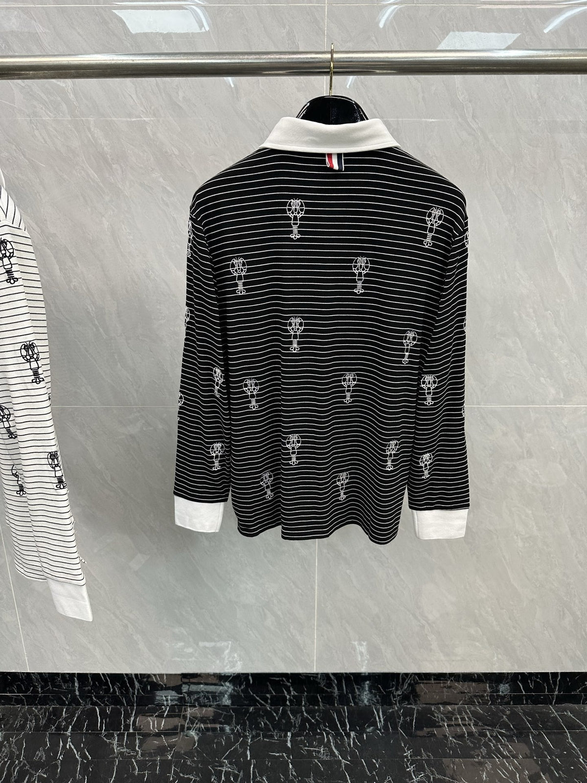 Thom Browne Style Balloon-Embroidered Striped Long-Sleeve Polo