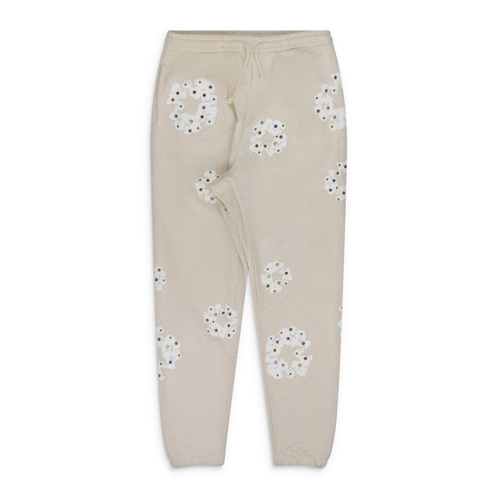Cream Rhinestone Cotton Wreath Sweatpants
