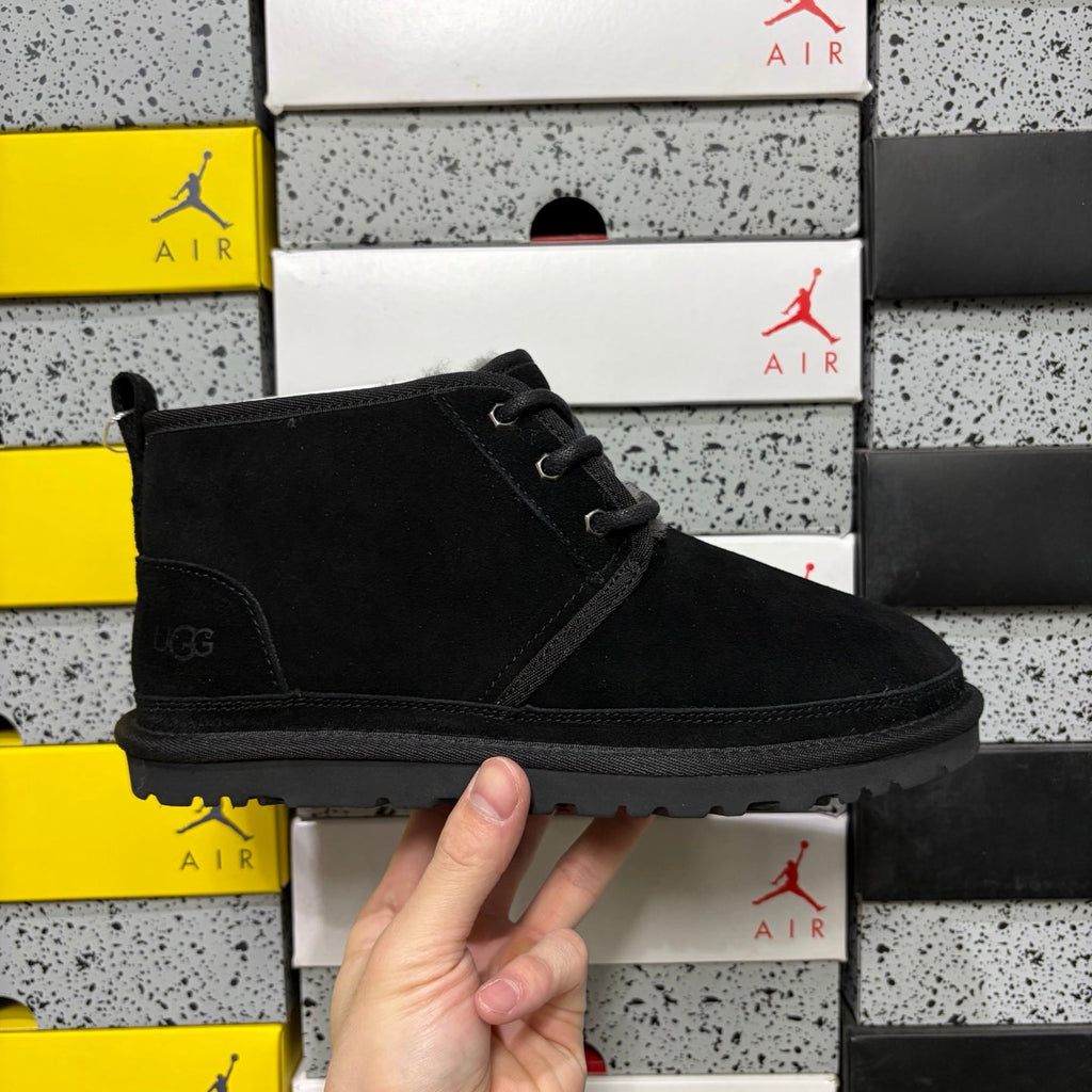 UGG Neumel Lace-Up Suede Chukka Boot with Shearling Lining, Silver Eyelet Hardware & Tonal Lug Sole in Black