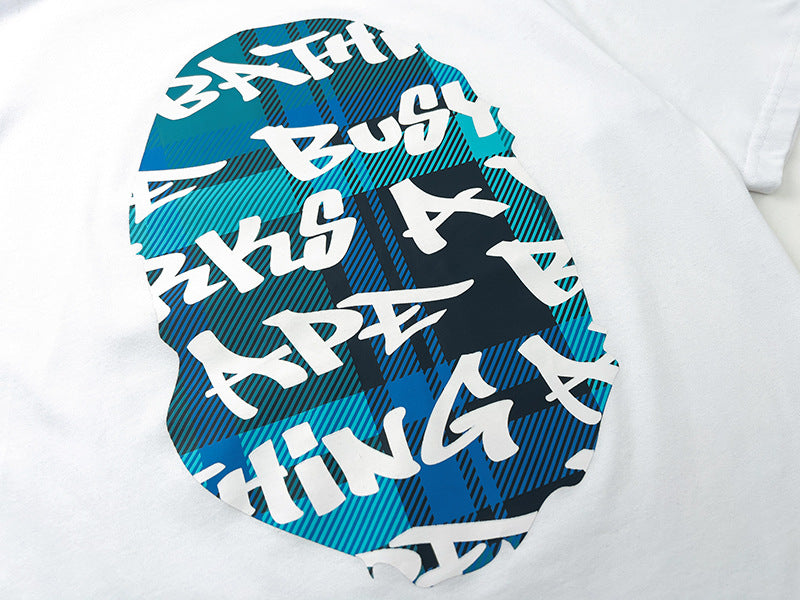 BAPE Blue Stroke Camo Big Ape Head Men's T-Shirt - White