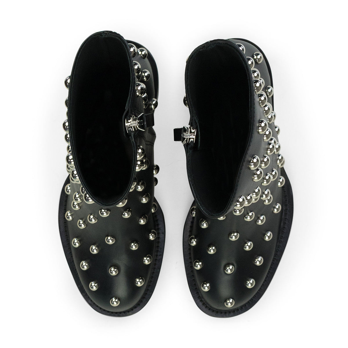 BLACK/SILVER ZIPPEES AVEC CLOUS ANKLE BOOTS