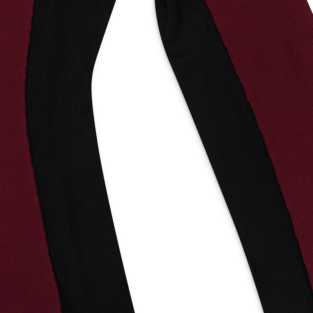 BURGUNDY MIX MEDIA TIGHT KNIT BLOUSE