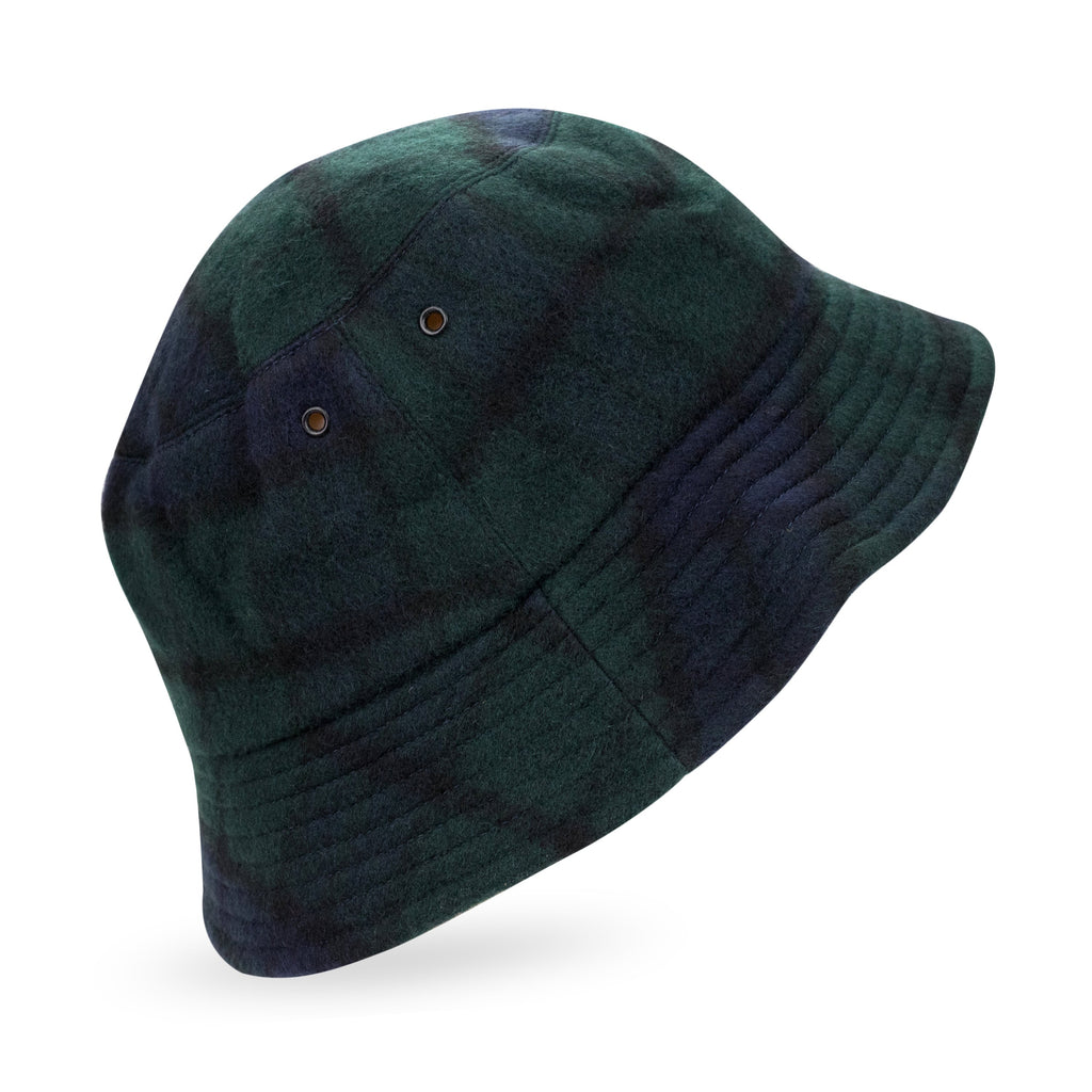 BLACK WOOL PLAID BUCKET HAT