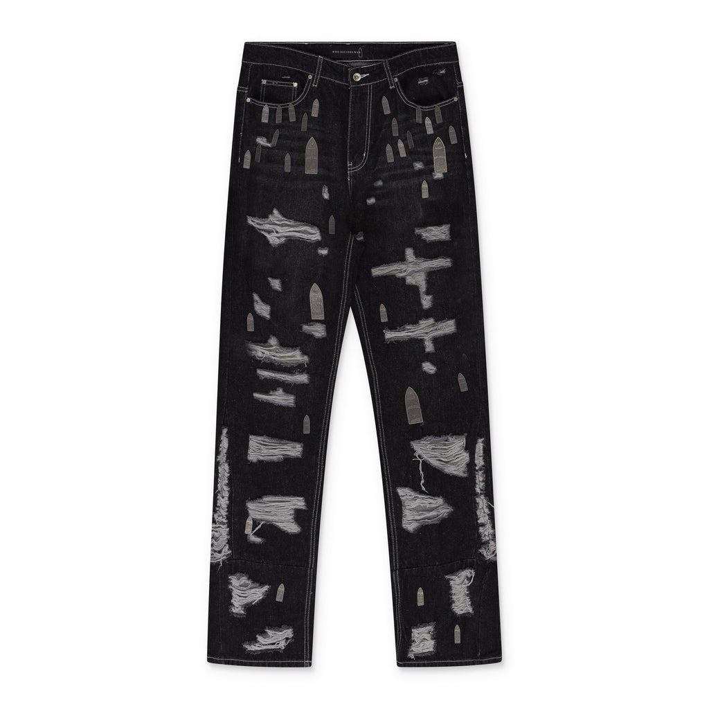 BLACK AMPLIFIED STRAIGHT-FIT JEANS