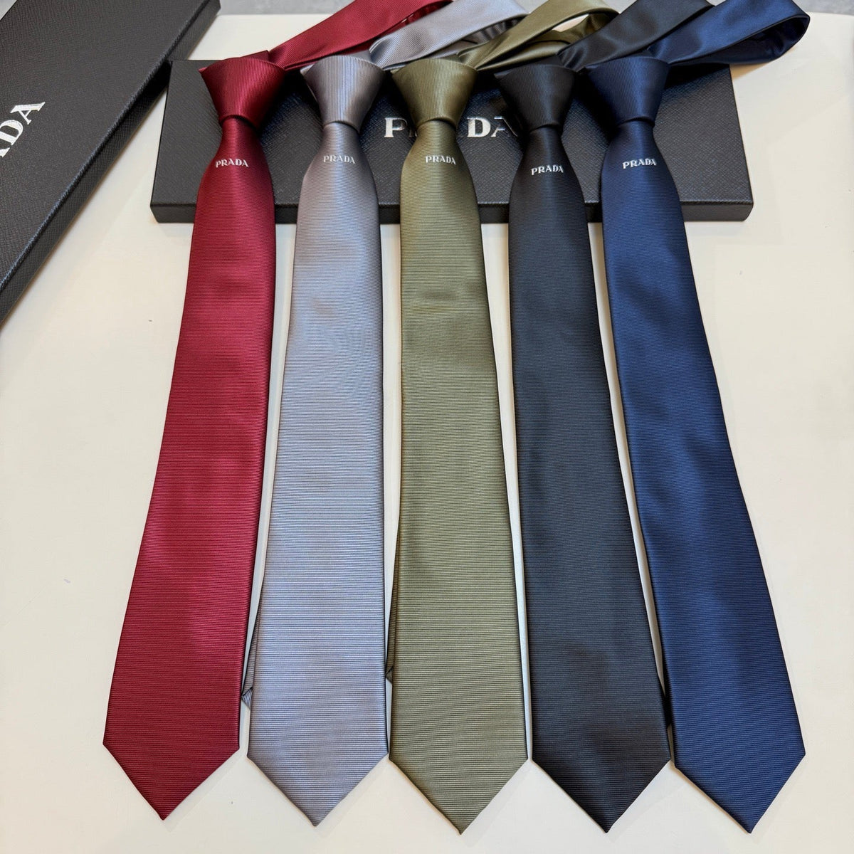 Prada Style Men's Minimal Logo Silk Tie