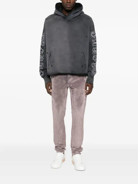 Purple Brand sleeve-graphic distressed hoodie