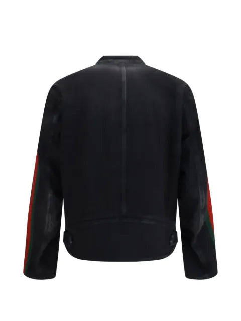 Gucci cotton denim biker jacket with Web