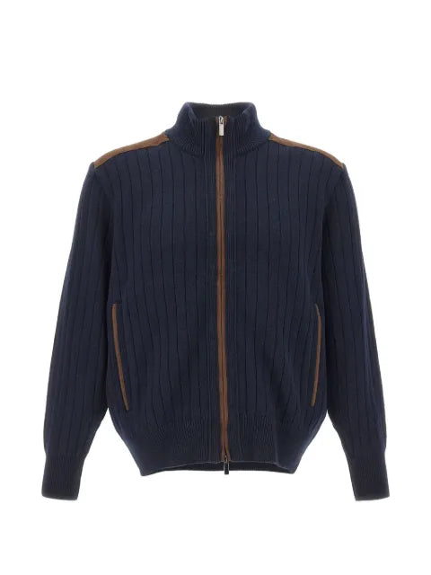 Paul & Shark ribbed-knit suede-panel cardigan