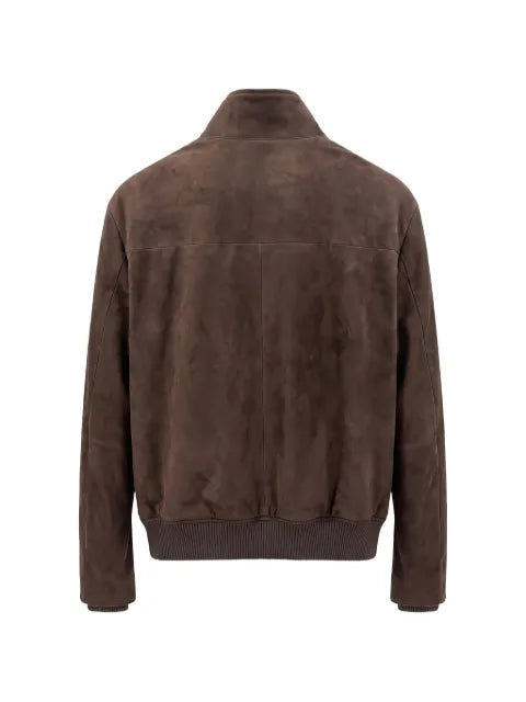 Corneliani suede long-sleeve bomber jacket