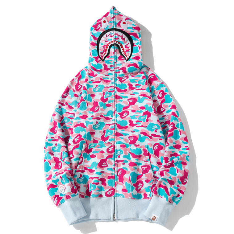 BAPE Miami City Pink Blue Camo Shark Hoodie