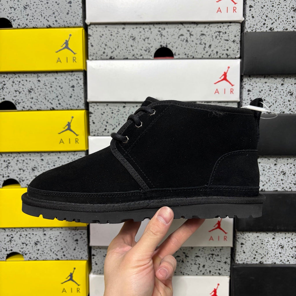 UGG Neumel Lace-Up Suede Chukka Boot with Shearling Lining, Silver Eyelet Hardware & Tonal Lug Sole in Black