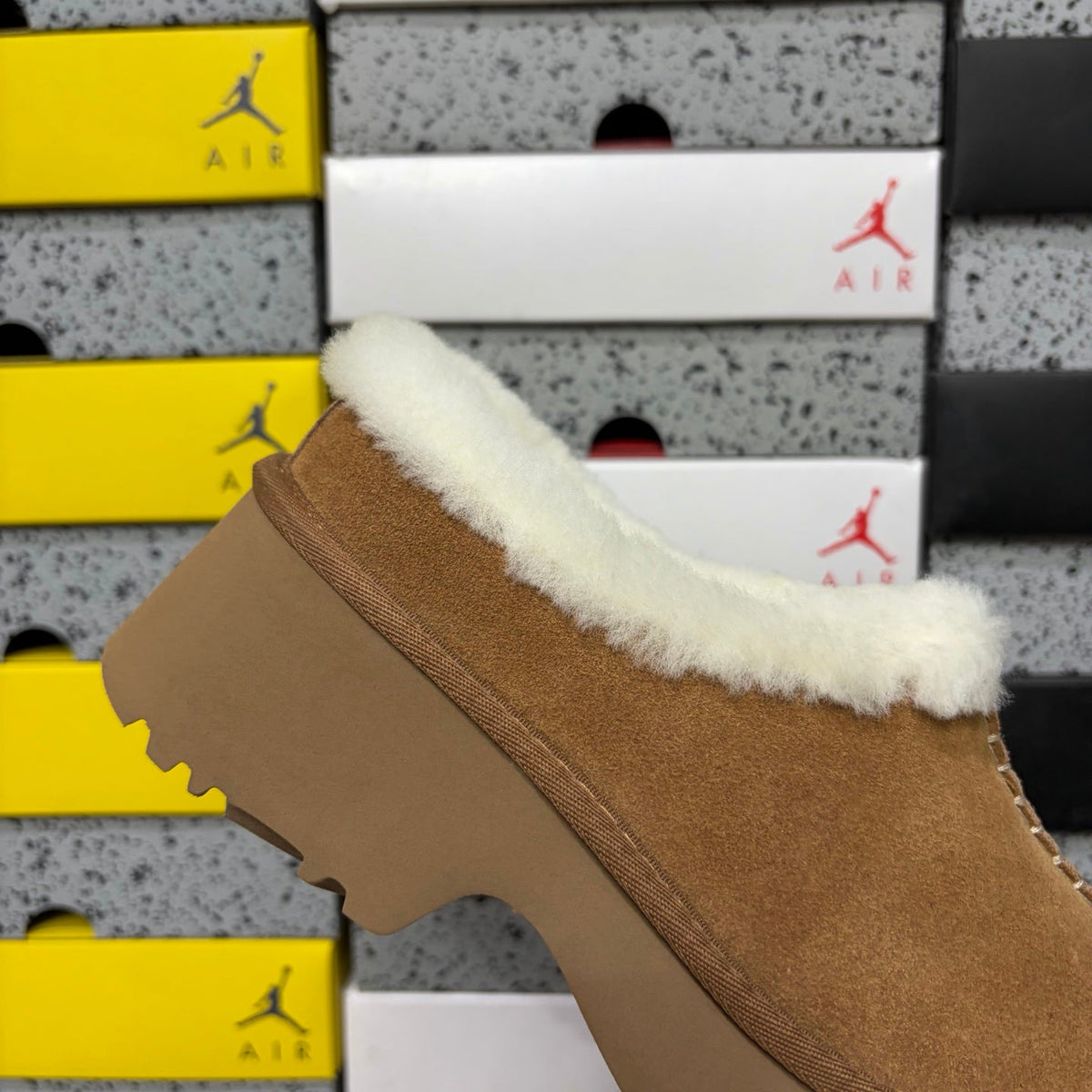 UGG Funkette Platform Clog – Women's Sherpa-Collar Suede Mule in Chestnut