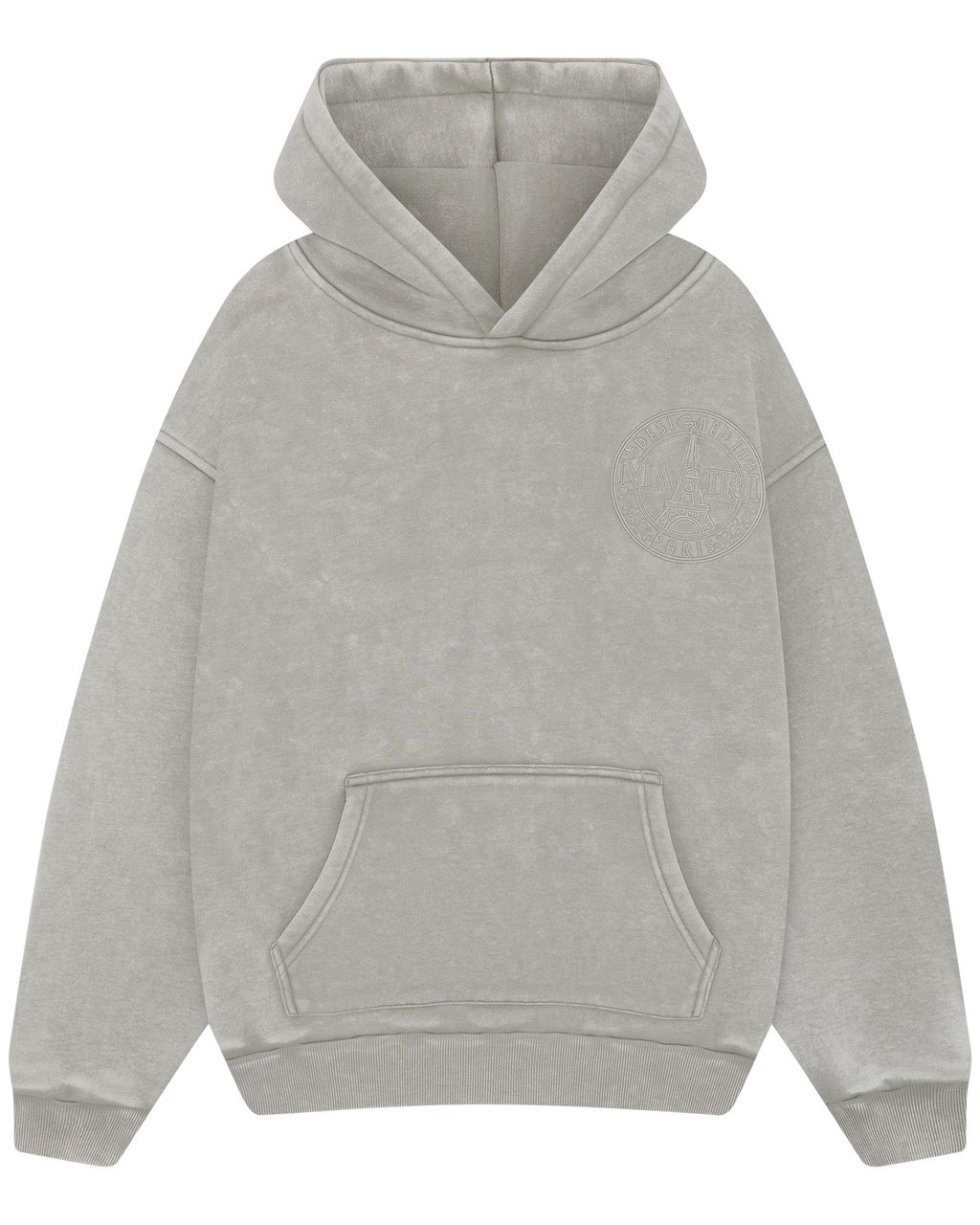 Magiri Embroidered Acid Wash Hoodie in Washed Oatmeal