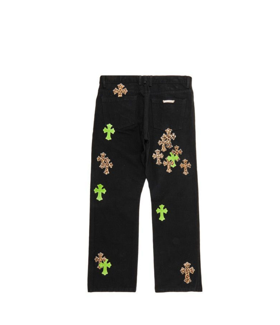 Chrome Hearts Cross Patch Denin Black/Green/Cheetah