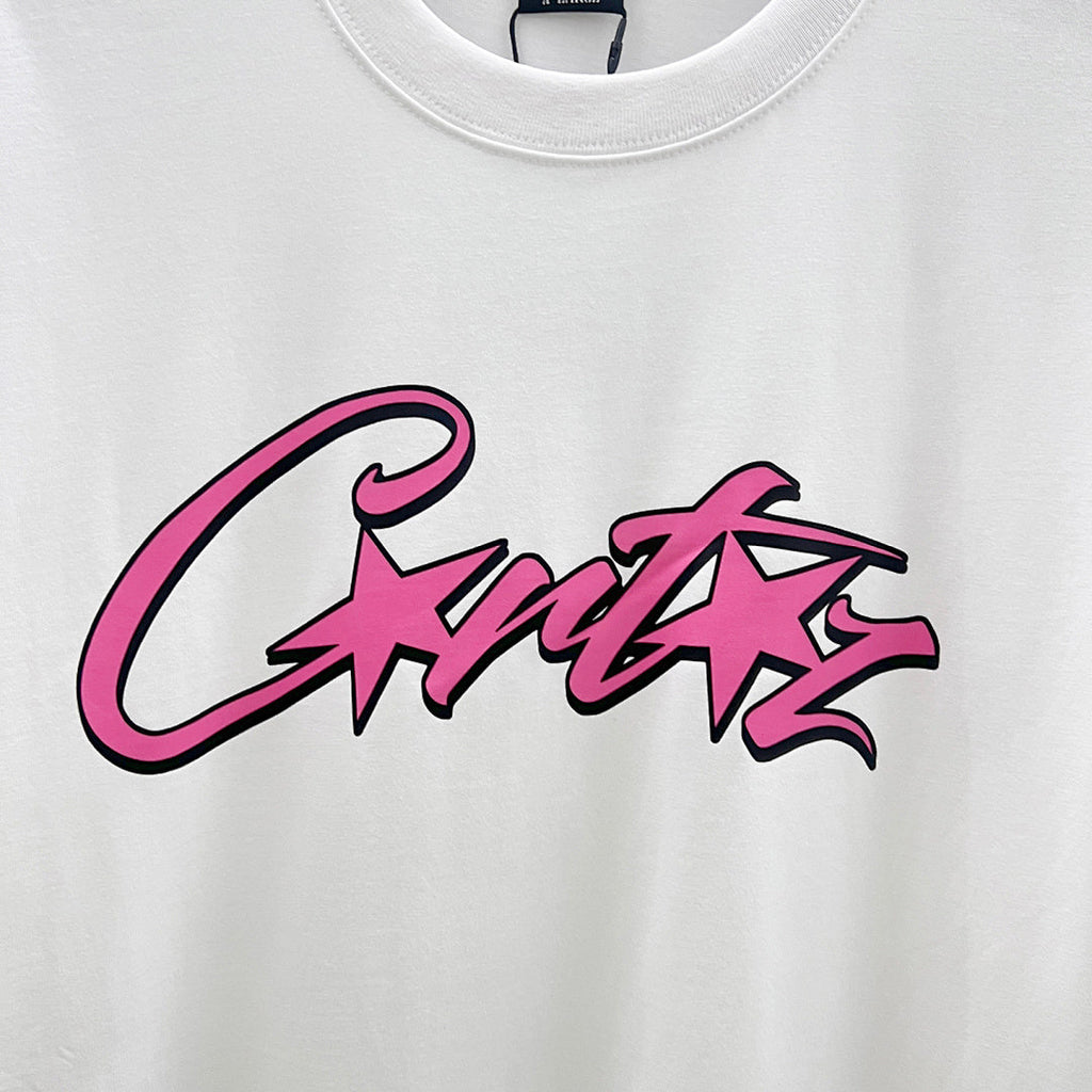 Corteiz CRTZ Script Graffiti Oversized Tee – White/Pink