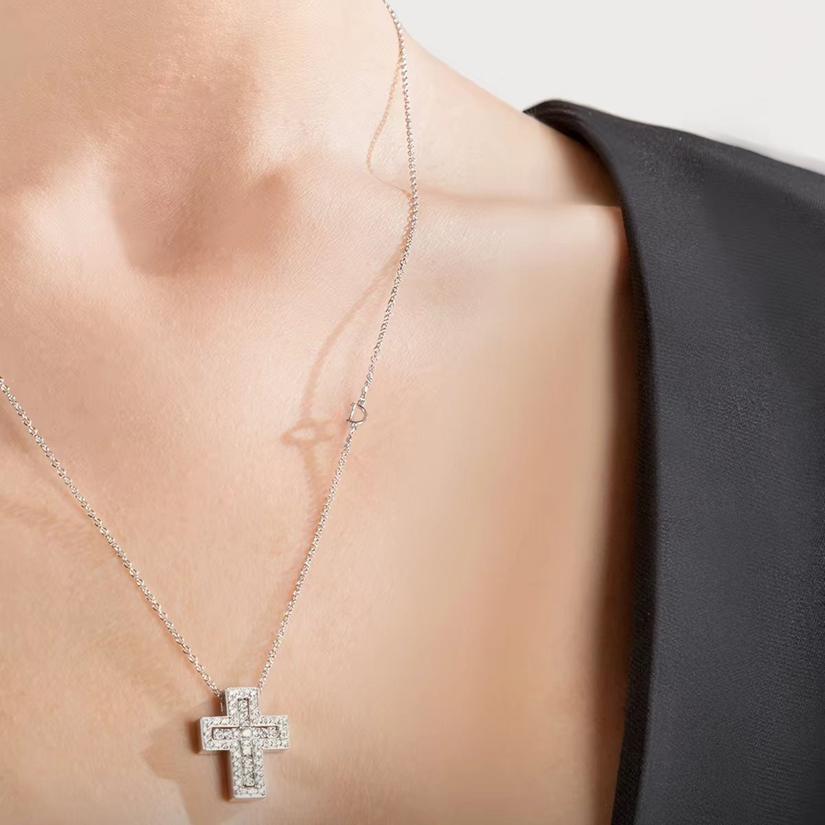 Damiani Style Cross Cubic Zirconia 18K Gold-Plated Necklace