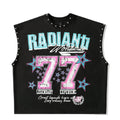 Vintage Letter Number Graphic Rivet Sleeveless Loose Vest Top Women