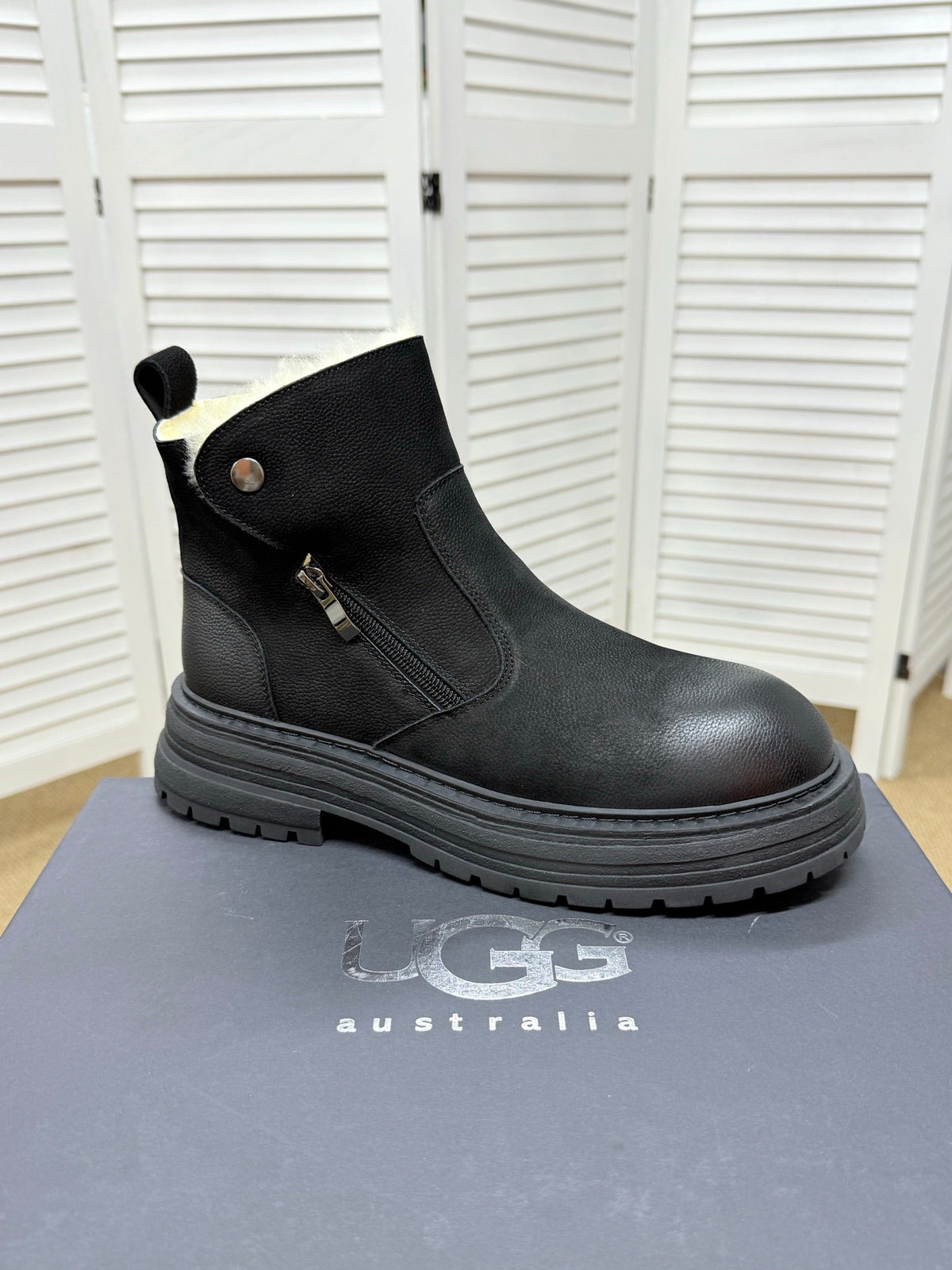 UGG Black Exposed-Shearling Ankle Boots