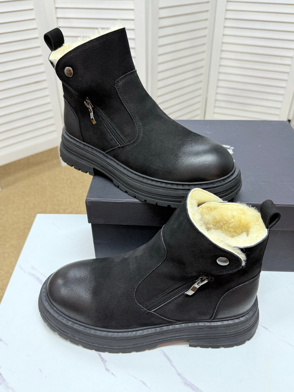 UGG Black Exposed-Shearling Ankle Boots