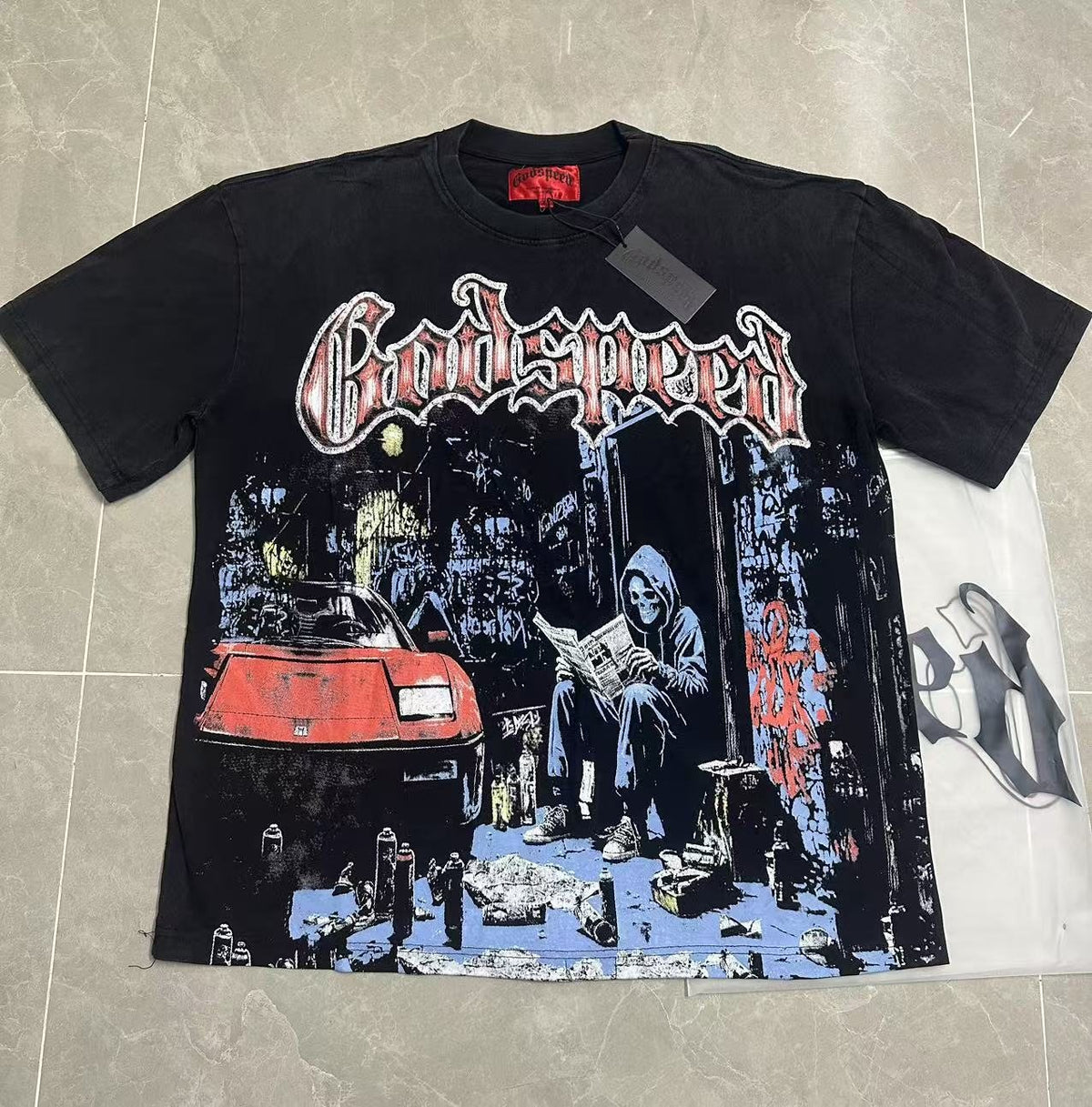 Godspeed Washed Black Reaper Car Graphic T-Shirt