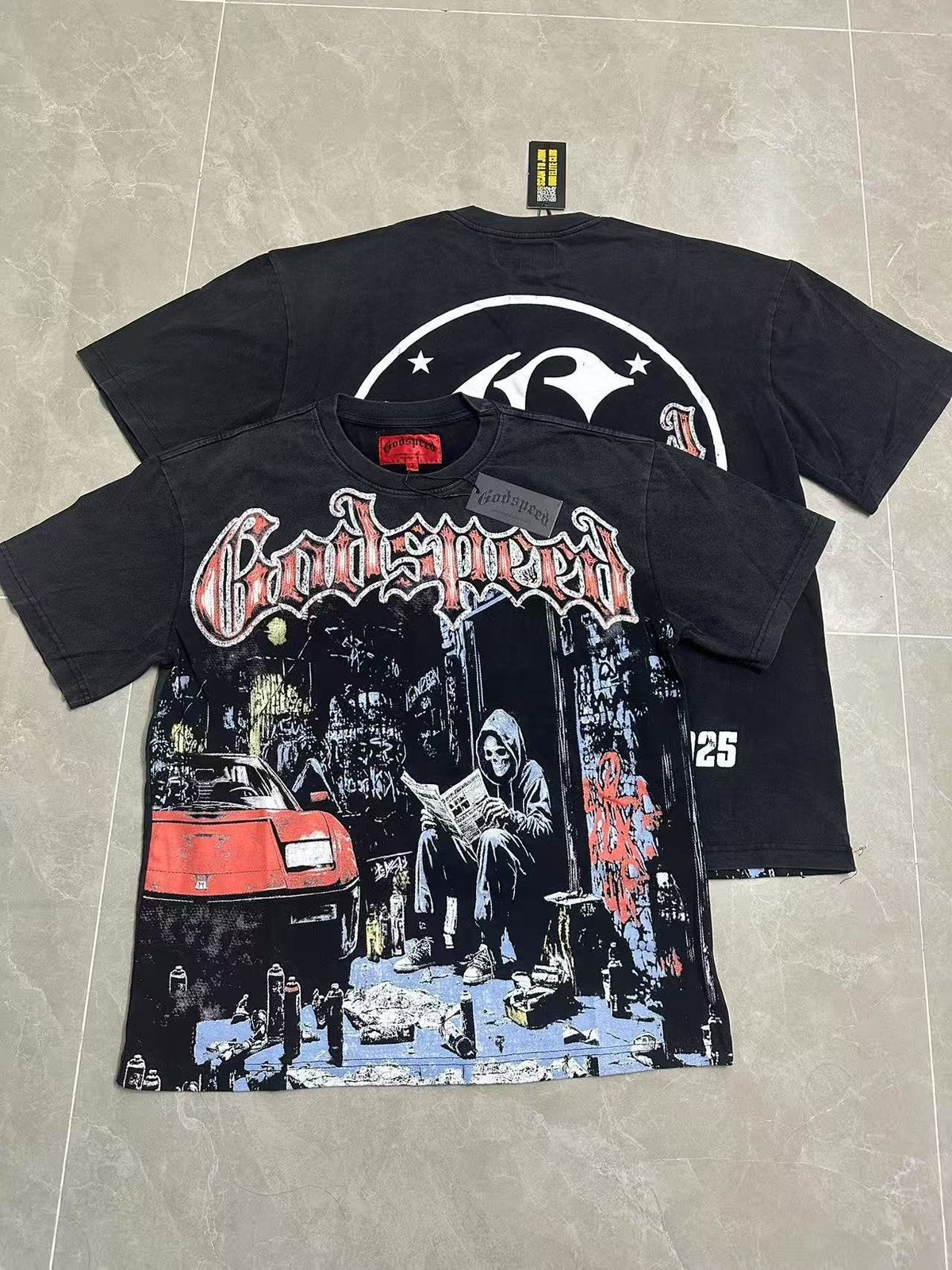Godspeed Washed Black Reaper Car Graphic T-Shirt