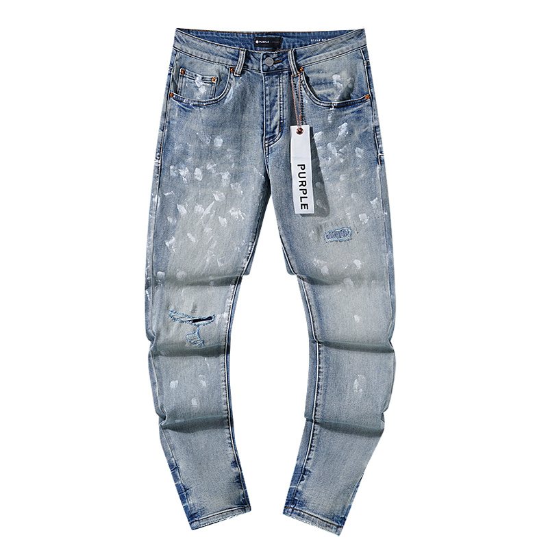 Purple Brand Light Blue Paint-Splatter Distressed Jeans