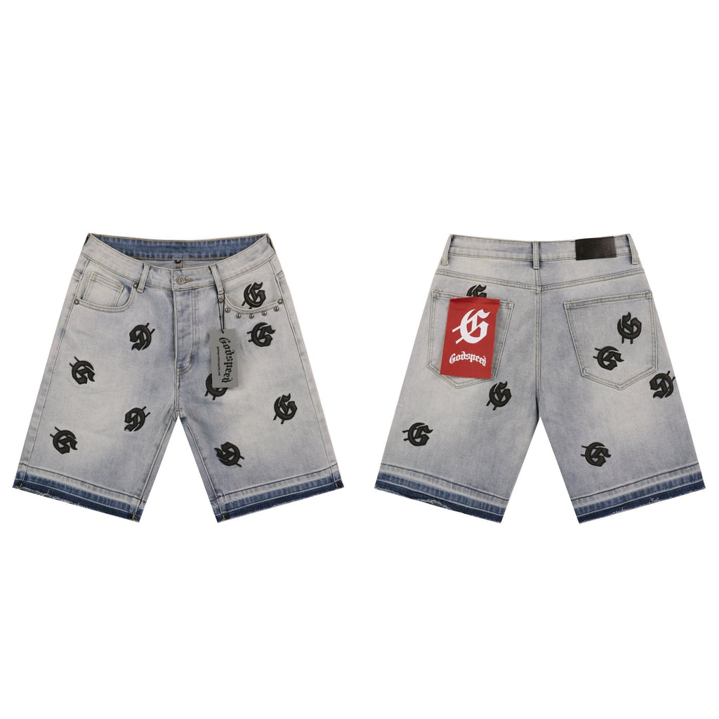 Godspeed Embroidered Denim Shorts