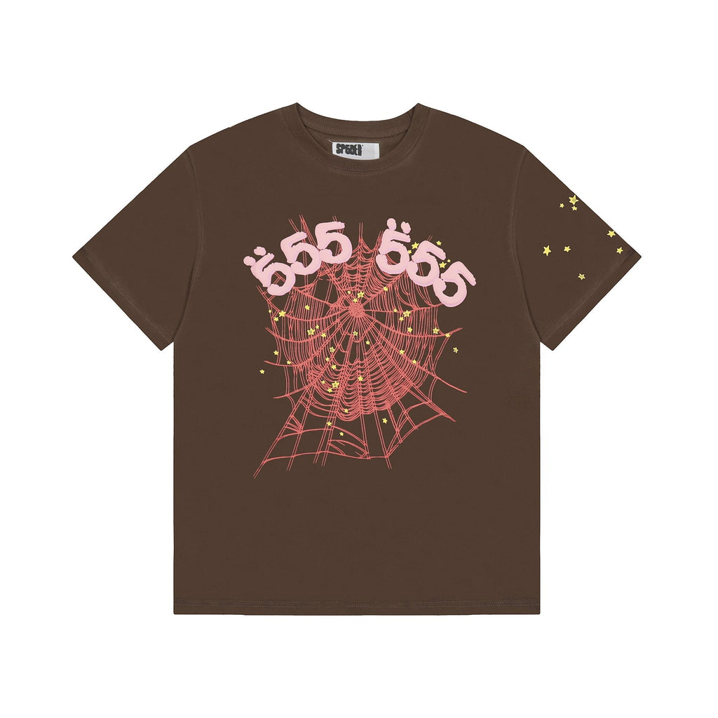 Sp5der Brown Spiderweb Star Graphic T-Shirt
