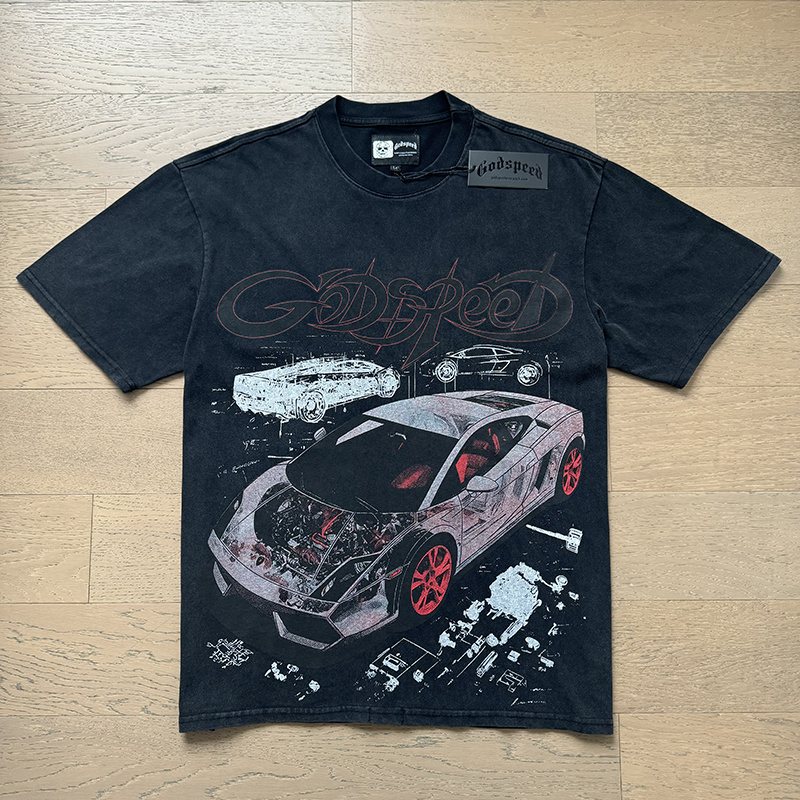 Godspeed Washed Black Front & Back Graphic T-Shirt