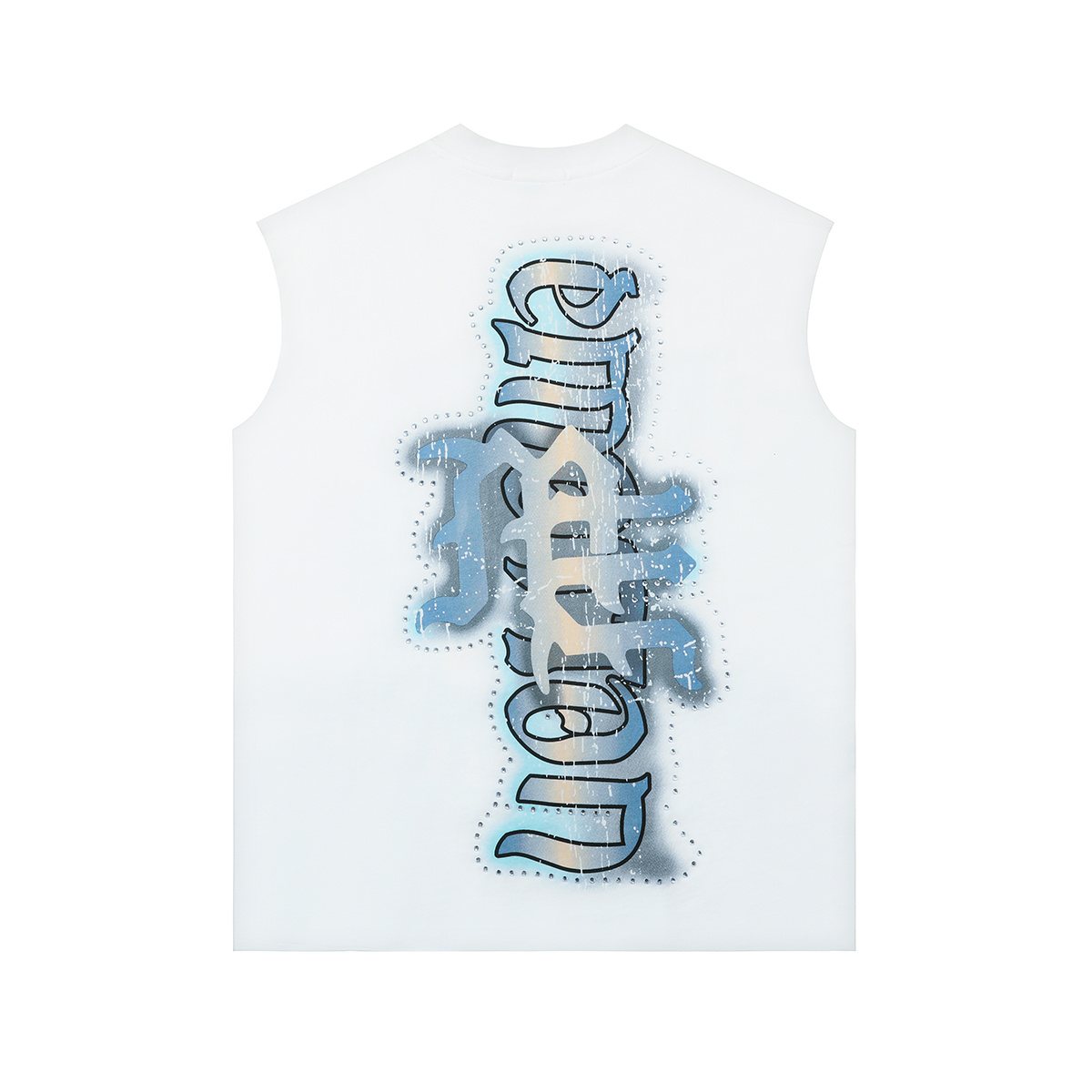 MIXED EMOTION White Vertical Wordmark Sleeveless Graphic Top