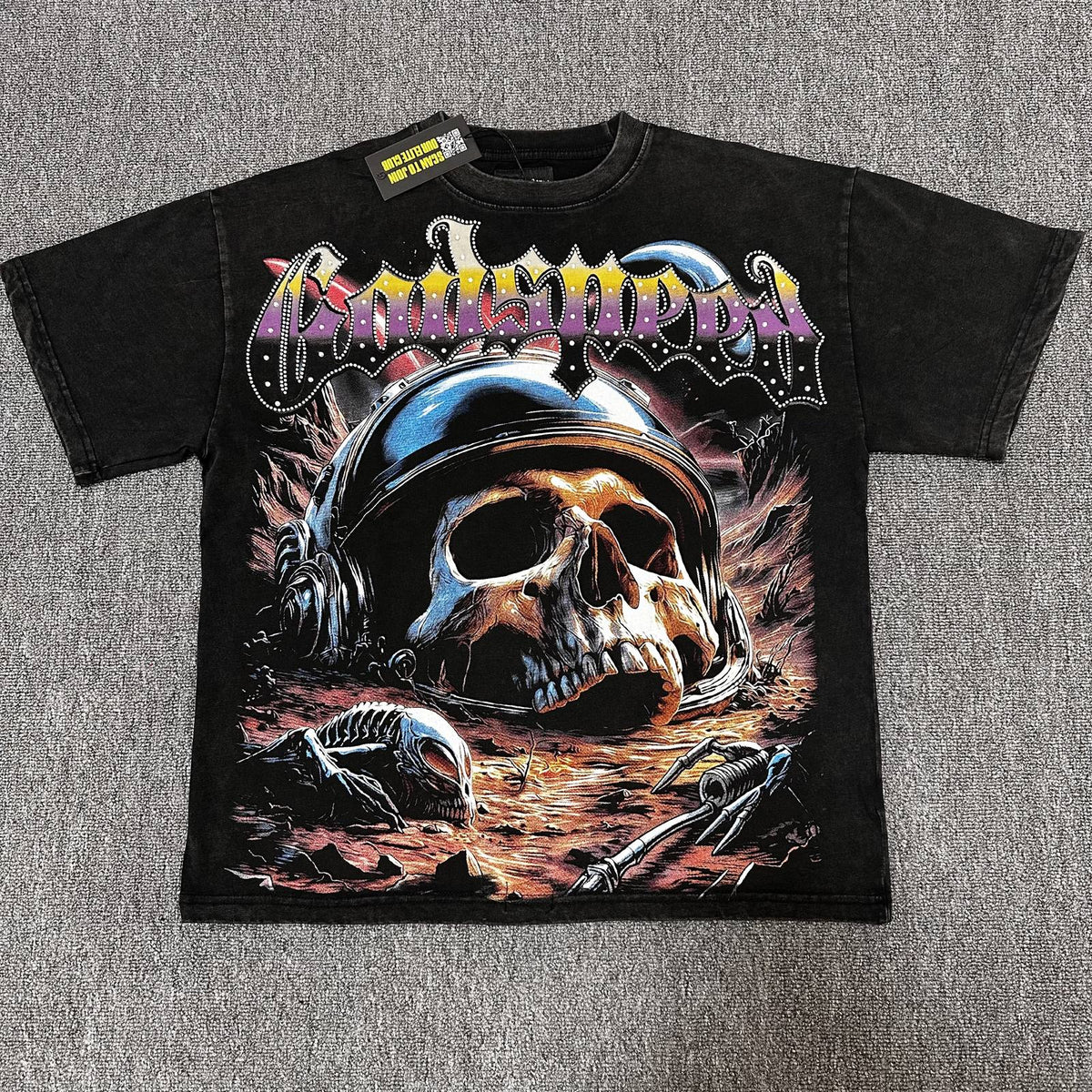 Godspeed Washed Black Skull Graphic T-Shirt