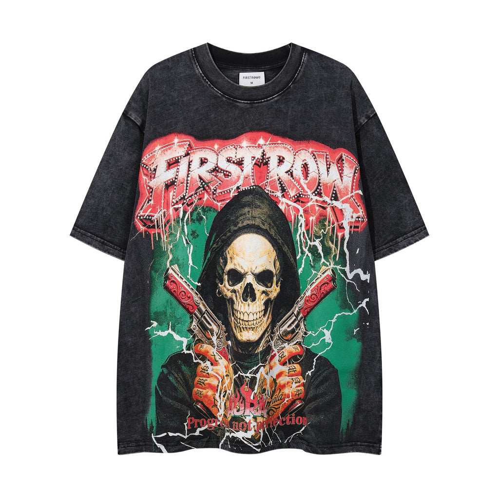 MAJESTIK Washed Black Skull Graphic T-Shirt