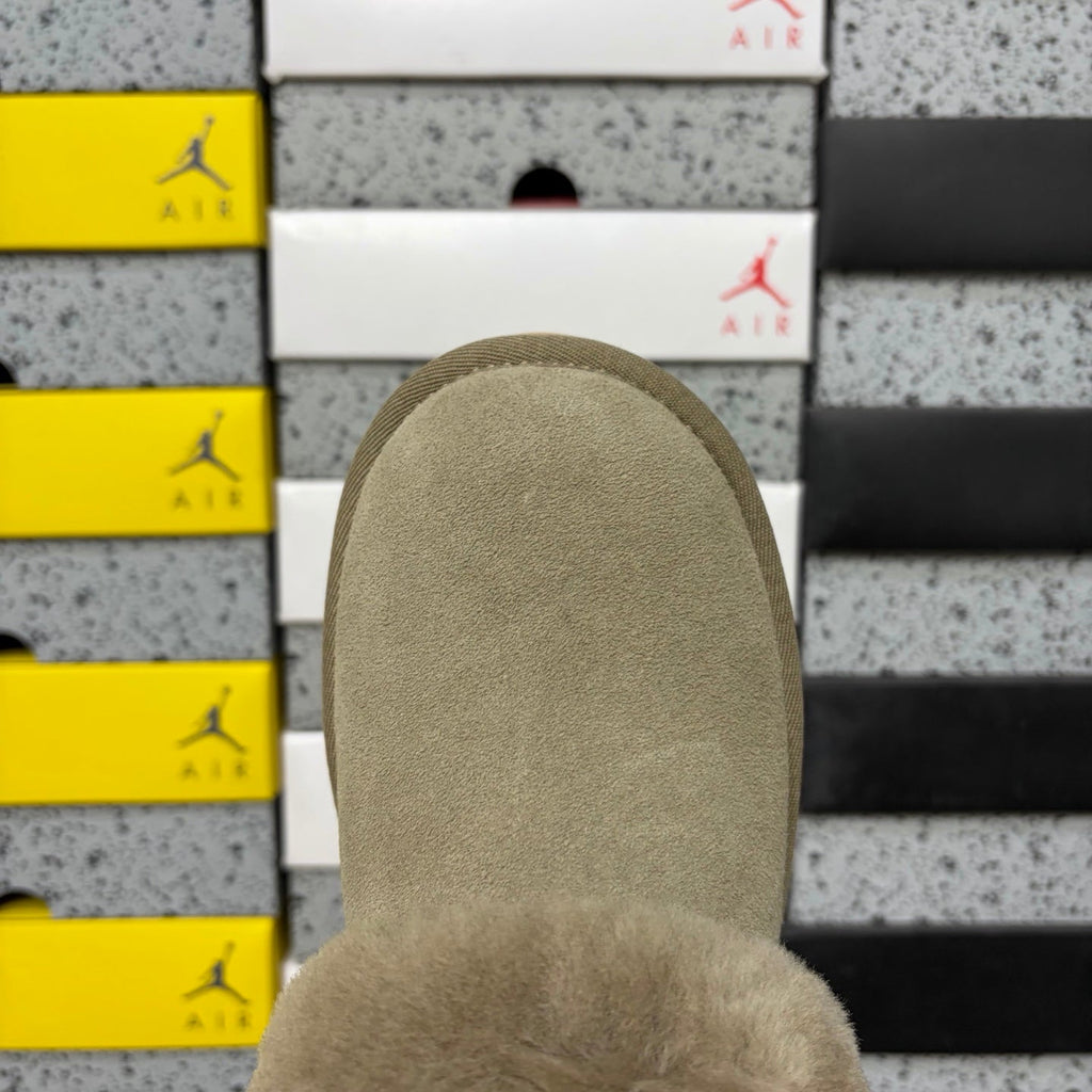 UGG Fold-Over Shearling Mule – Suede Open-Back Slipper with Oversized Shearling Cuff & Chunky Lug Platform Sole in Sage