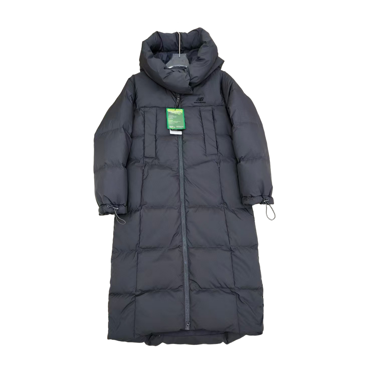 New Balance Hooded Long Puffer Coat – Black | Full-Length Athletic Winter Coat