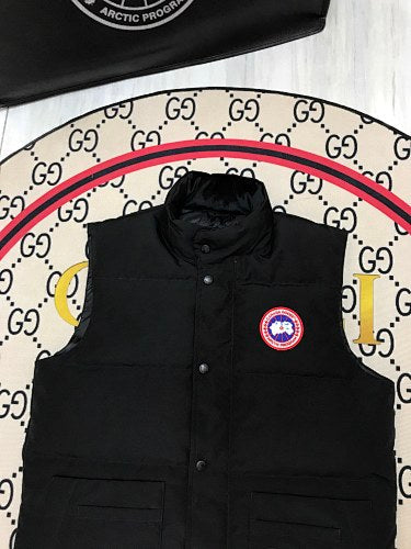 Canada Goose Puffer Vest in Black with Stand Collar and Logo Patch