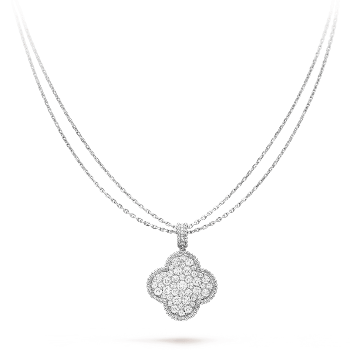 Van Cleef & Arpels CLOVER SILVER FULL DIAMOND BIG CLOVER NECKLACE