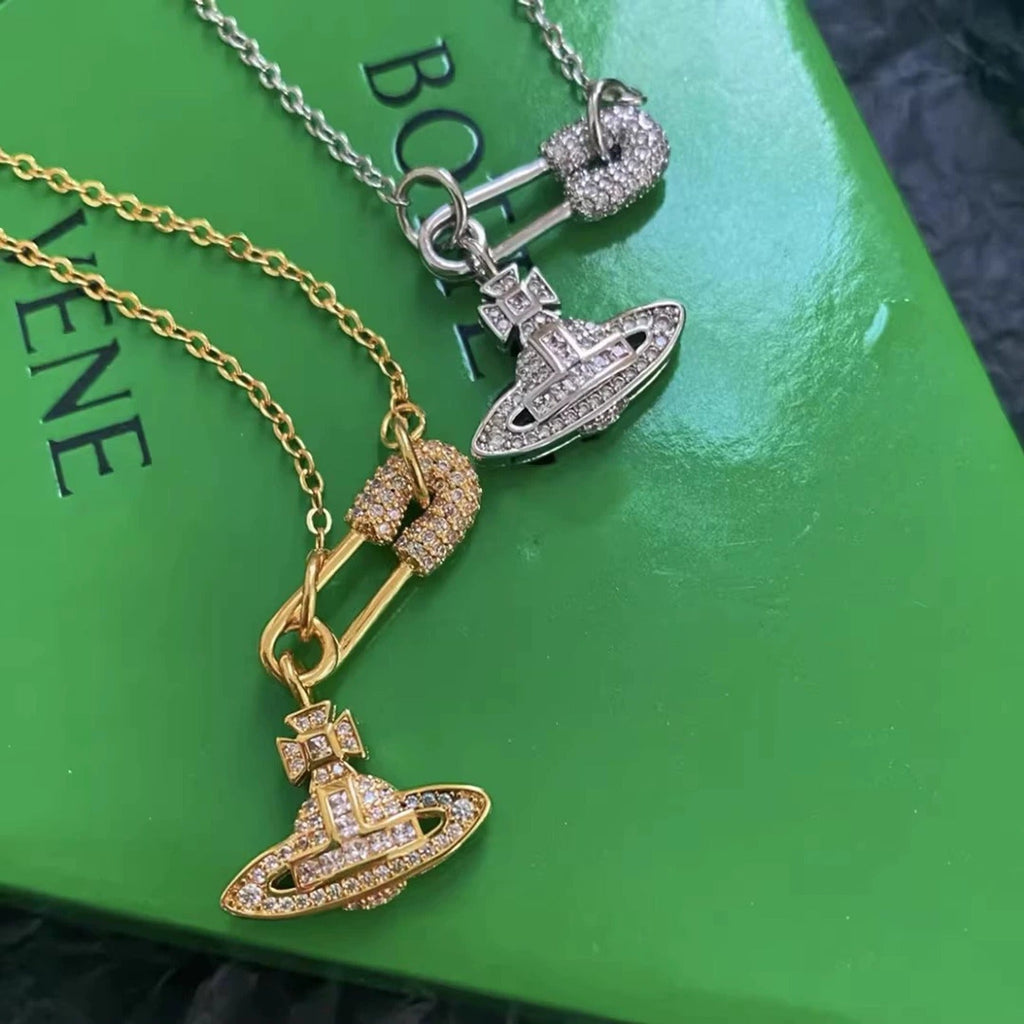 Vivienne Westwood Style Openwork Safety Pin Orb Necklace
