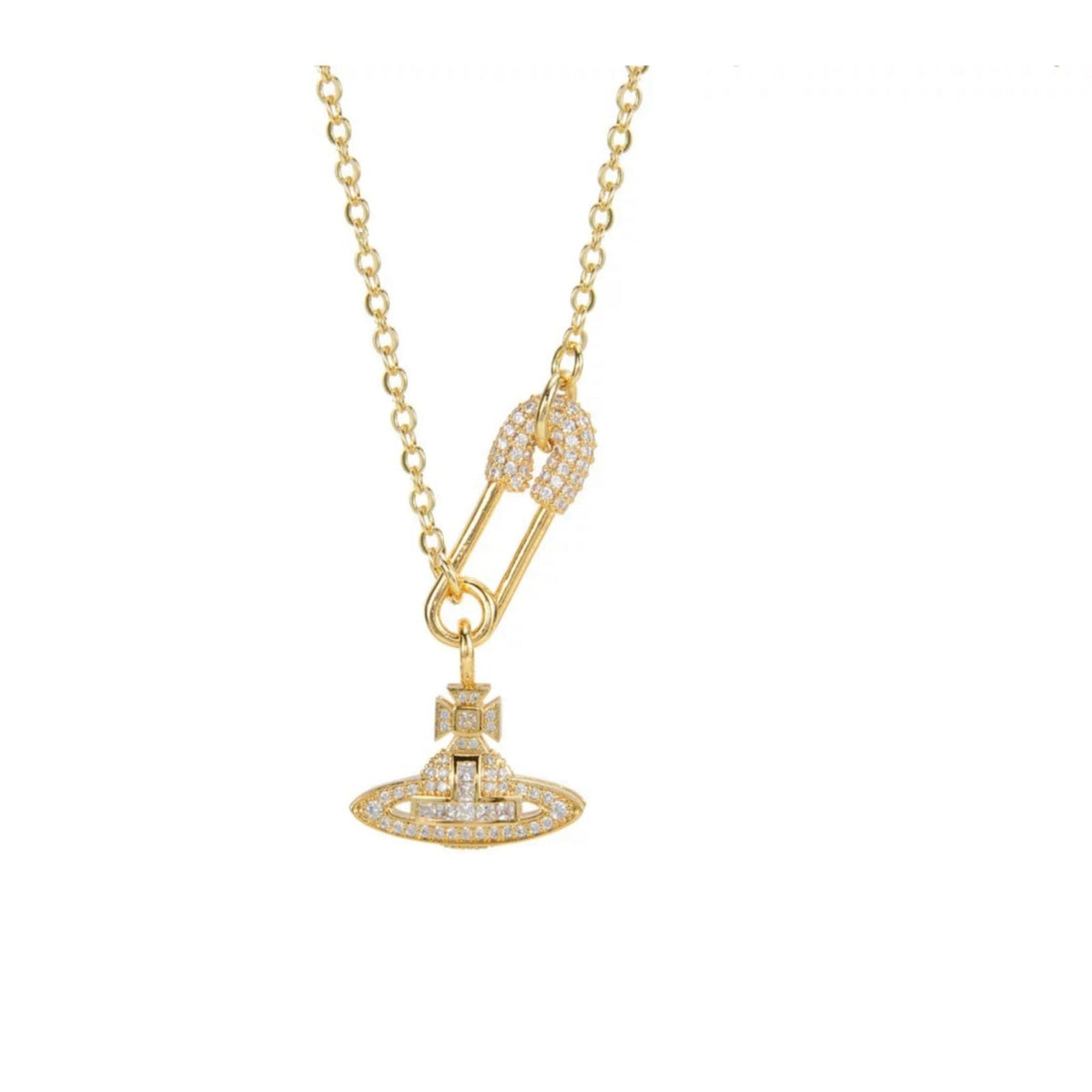 Vivienne Westwood Style Openwork Safety Pin Orb Necklace