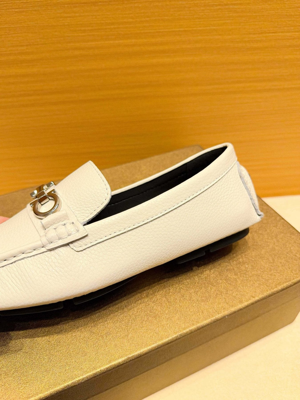 Ferragamo White Metal-Accent Loafers