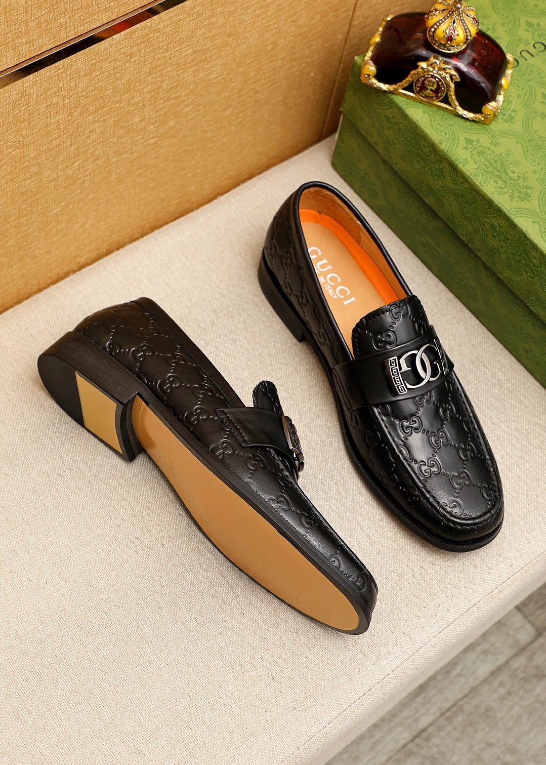 Gucci Black Embossed Leather Loafers - Low-Profile Black Sole