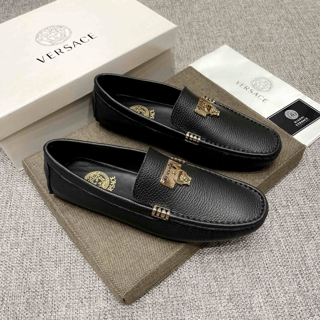 Versace Men's Black Loafers with Gold-Tone Hardware