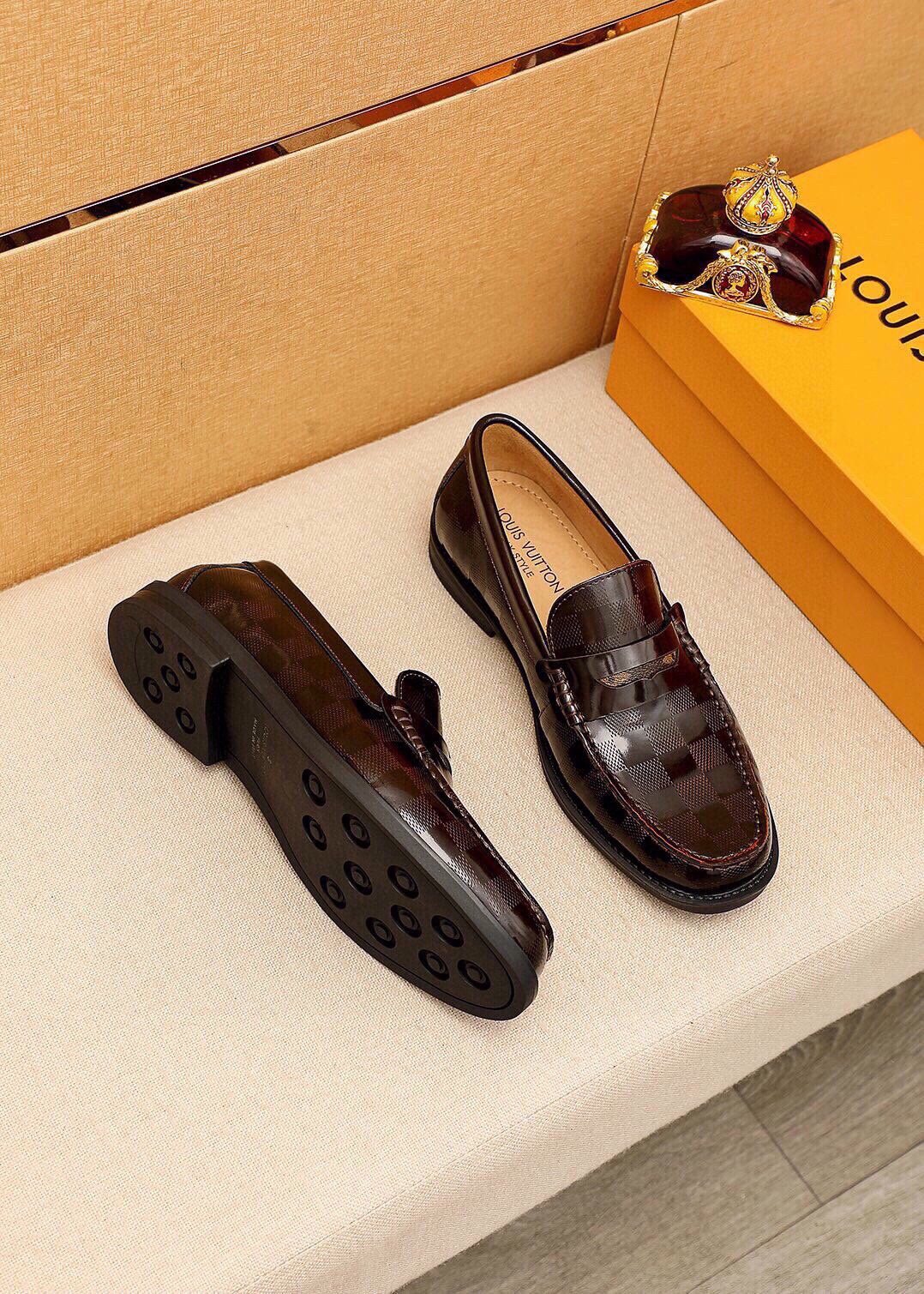 Louis Vuitton Dark Brown Textured Loafers - Rubber Outsole