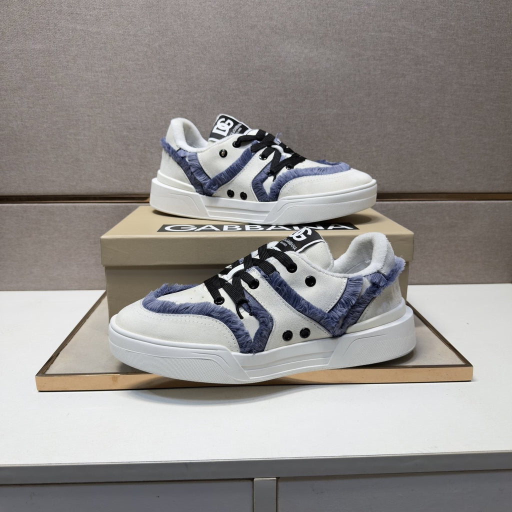 Dolce & Gabbana White & Navy Low-Top Sneakers