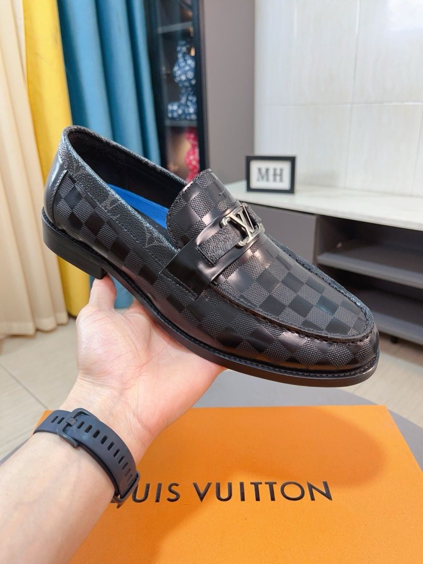 Louis Vuitton Checkerboard Buckle Loafers - Black and Dark Gray