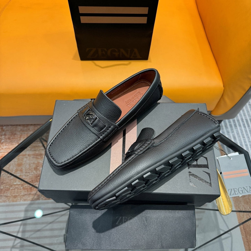 Zegna Black Driving Loafers with Metal Accent