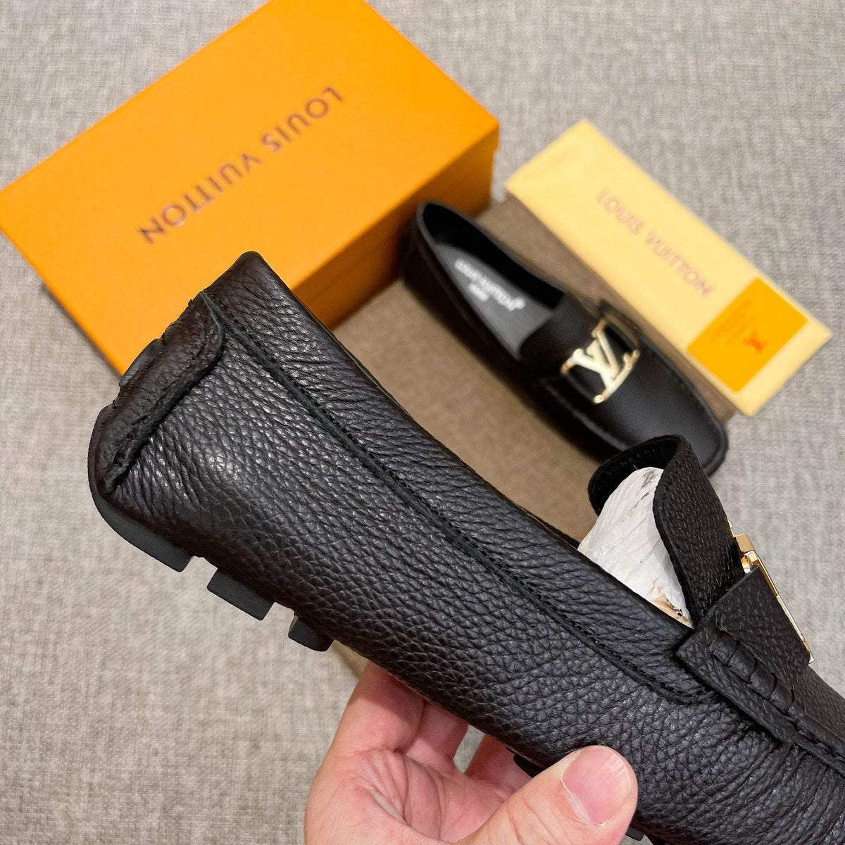 Louis Vuitton Men's Black Leather Hardware Loafers