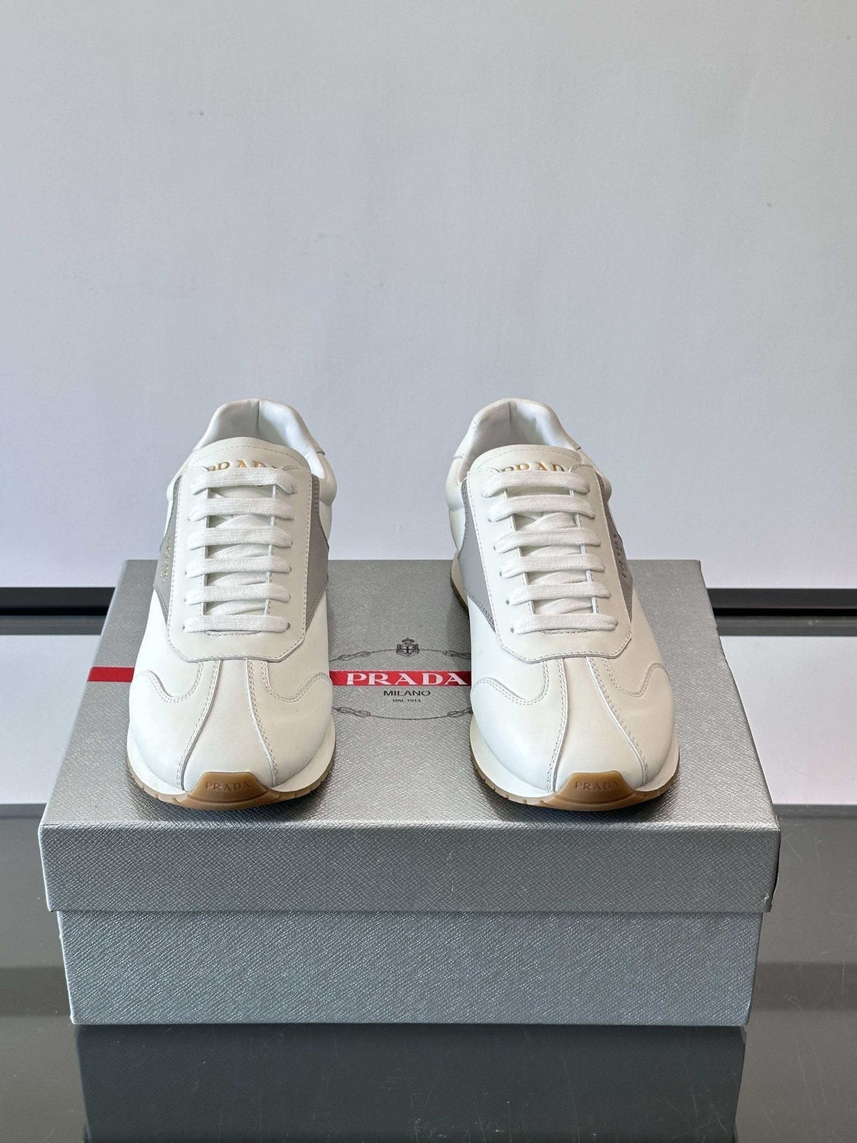 Prada Men's White and Light Gray Sneakers