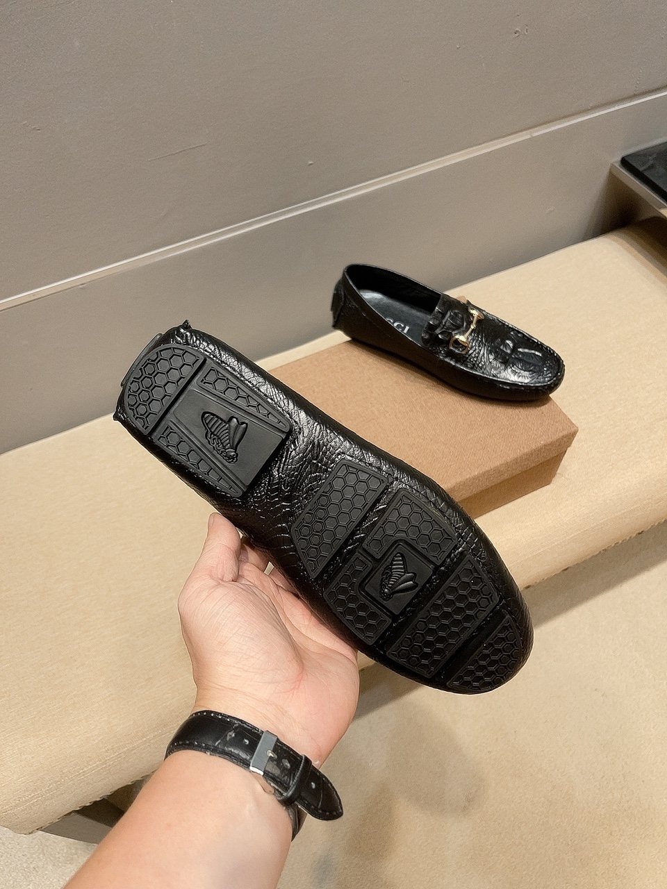 Gucci Black Textured Bit Driving Loafers