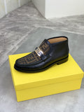 Fendi Men's Black Monogram Vamp Ankle Boots